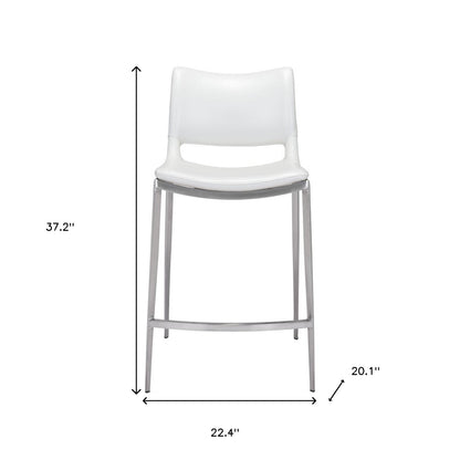 Set of Two 25" White And Silver Steel Low Back Counter Height Bar Chairs