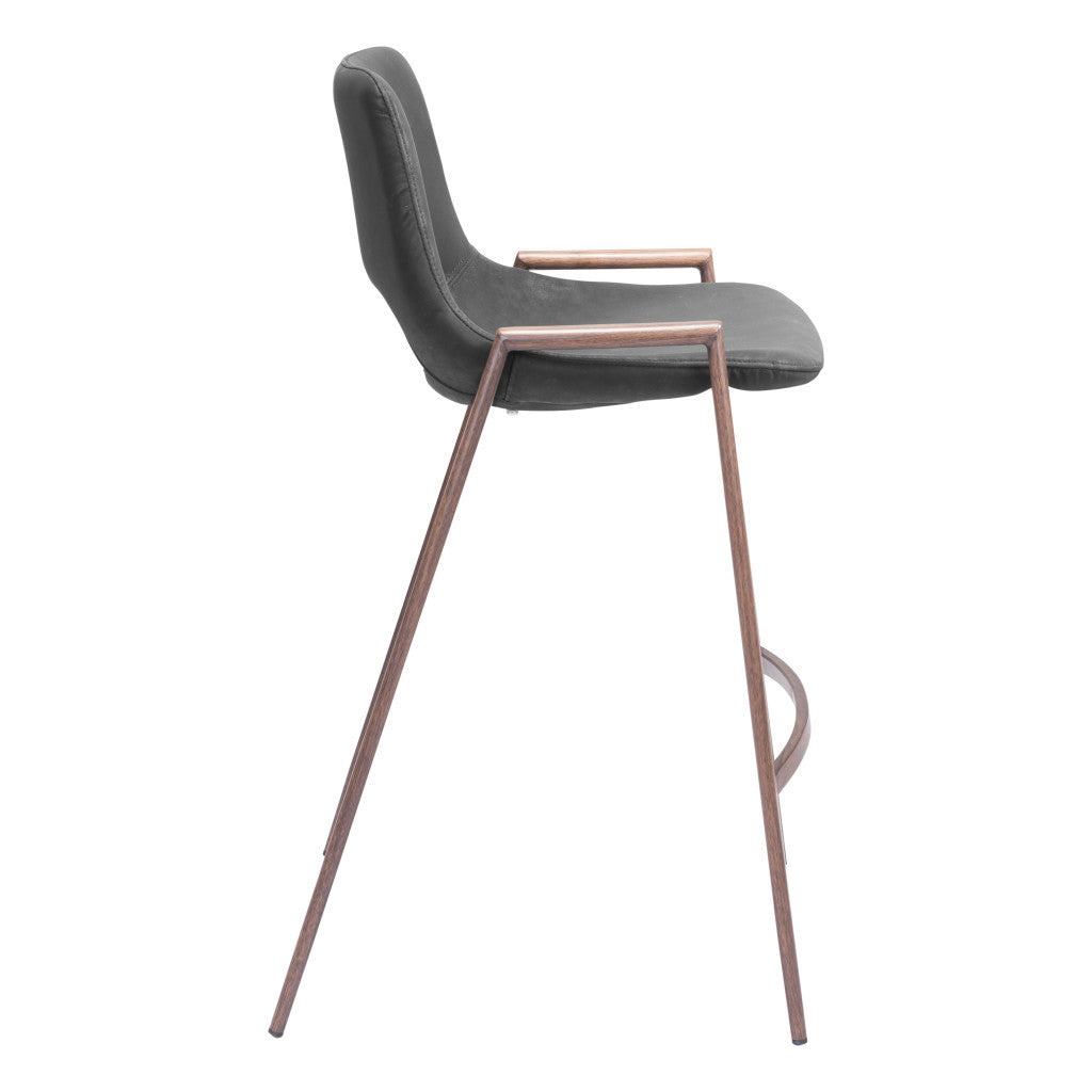Set of Two 26" Black And Brown Steel Low Back Counter Height Bar Chairs