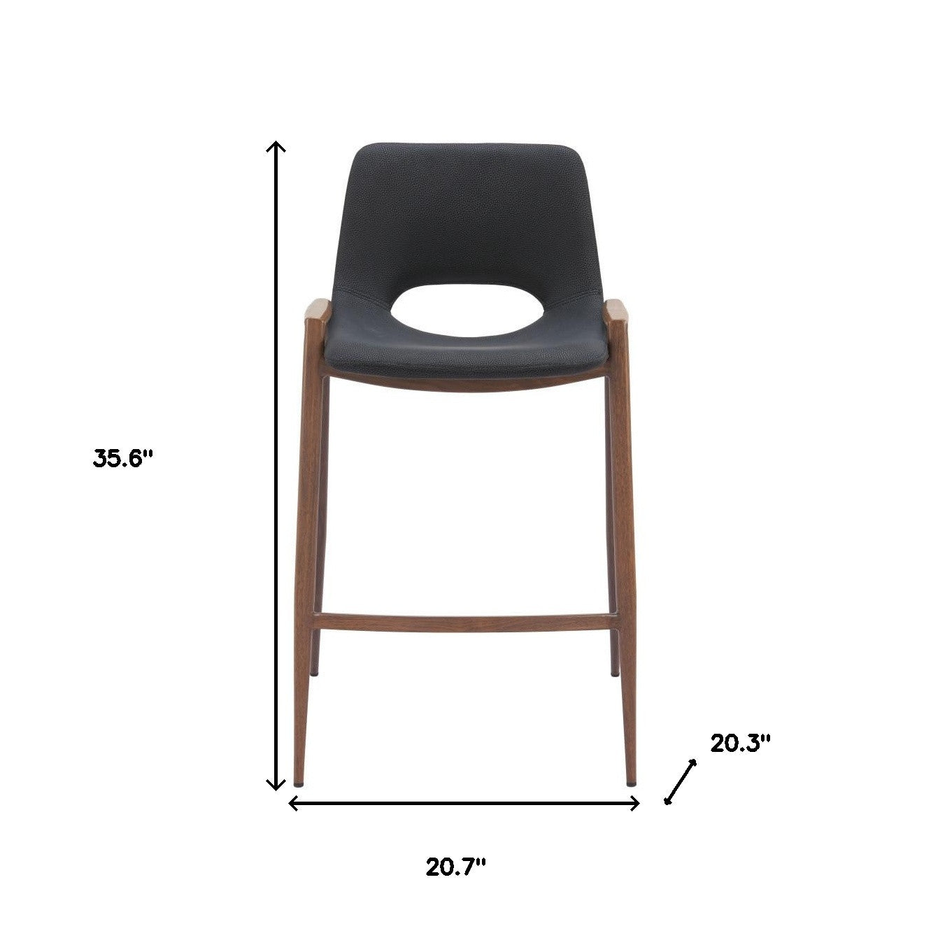 Set of Two 26" Black And Brown Steel Low Back Counter Height Bar Chairs