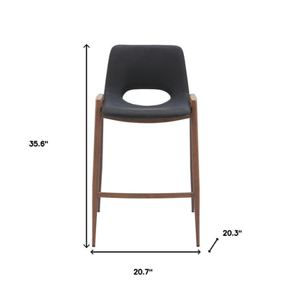 Set of Two 26" Black And Brown Steel Low Back Counter Height Bar Chairs