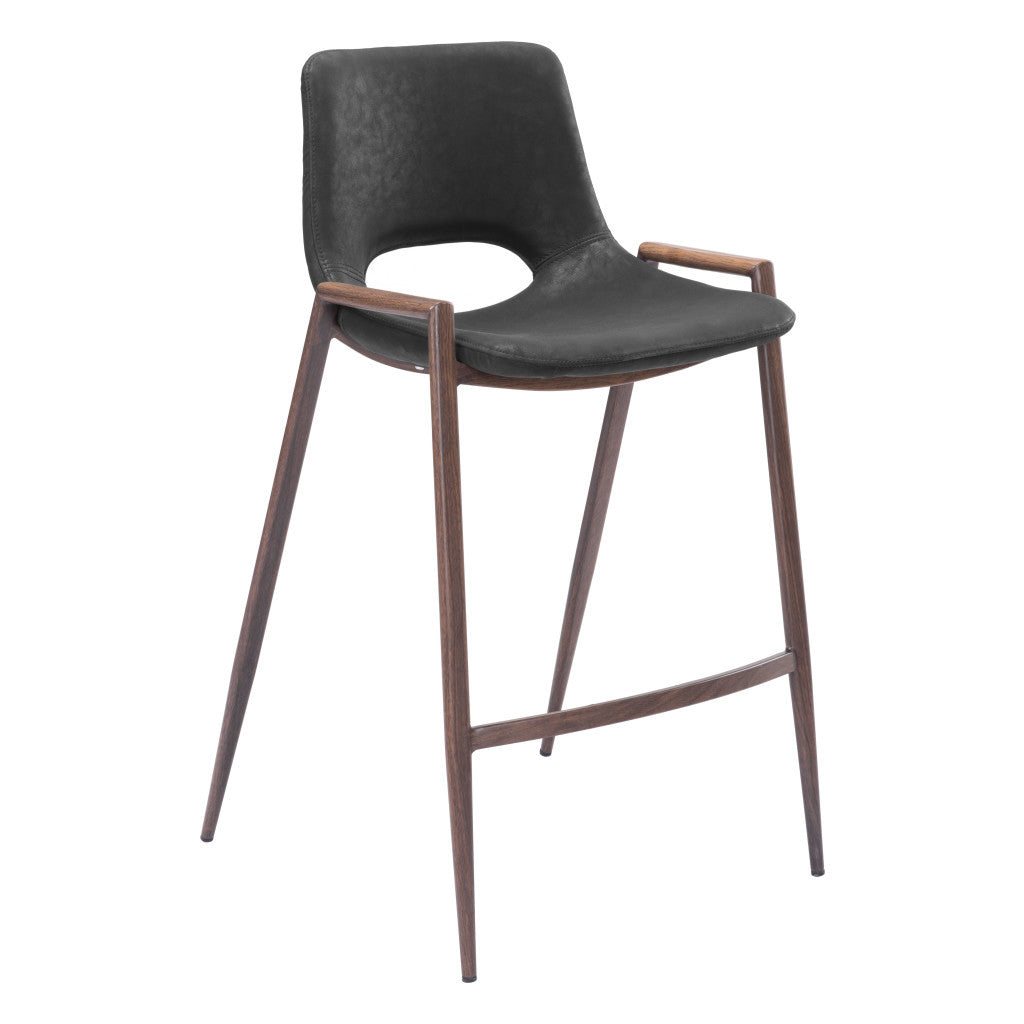 Set of Two 26" Black And Brown Steel Low Back Counter Height Bar Chairs