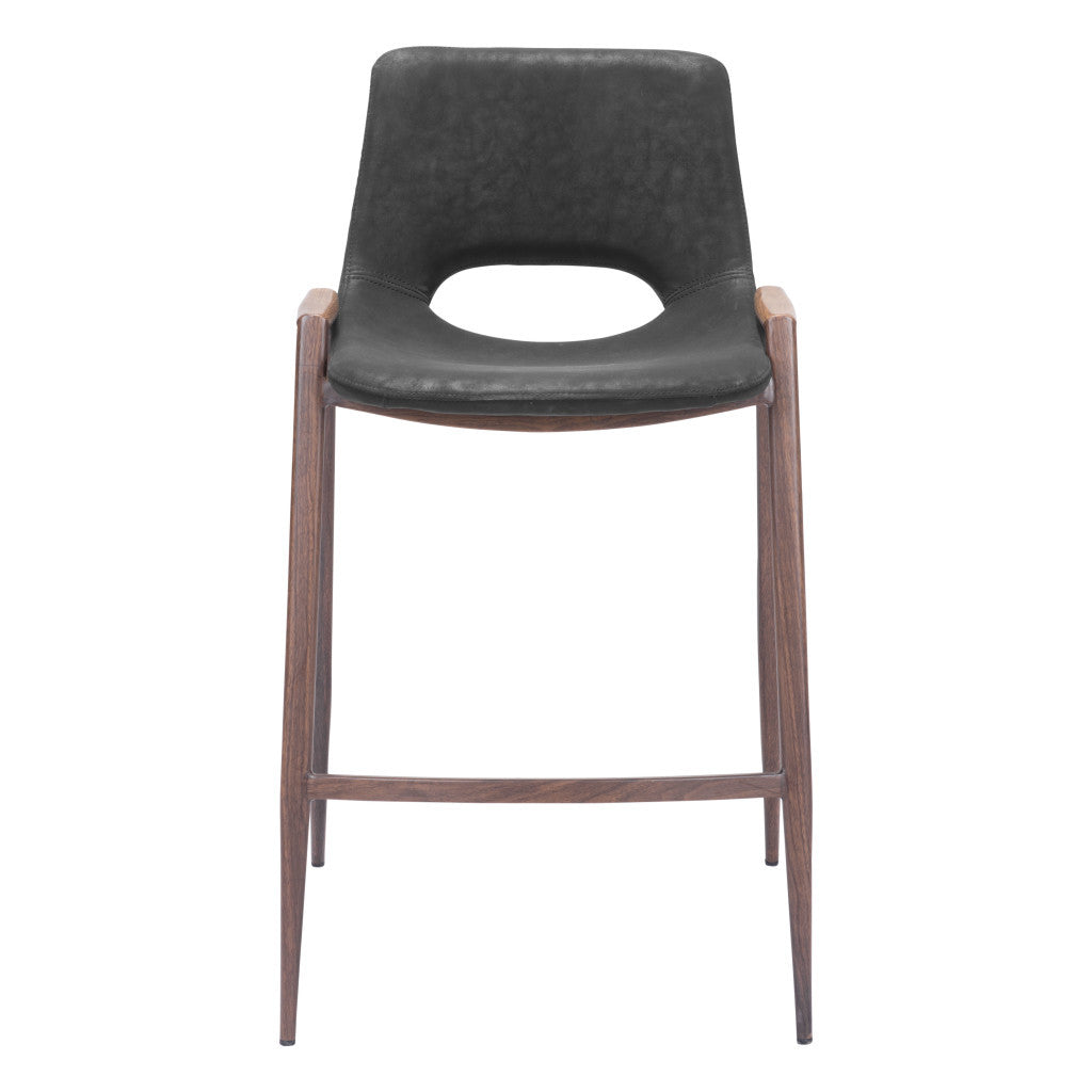 Set of Two 26" Black And Brown Steel Low Back Counter Height Bar Chairs