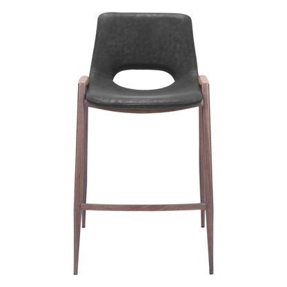 Set of Two 26" Black And Brown Steel Low Back Counter Height Bar Chairs
