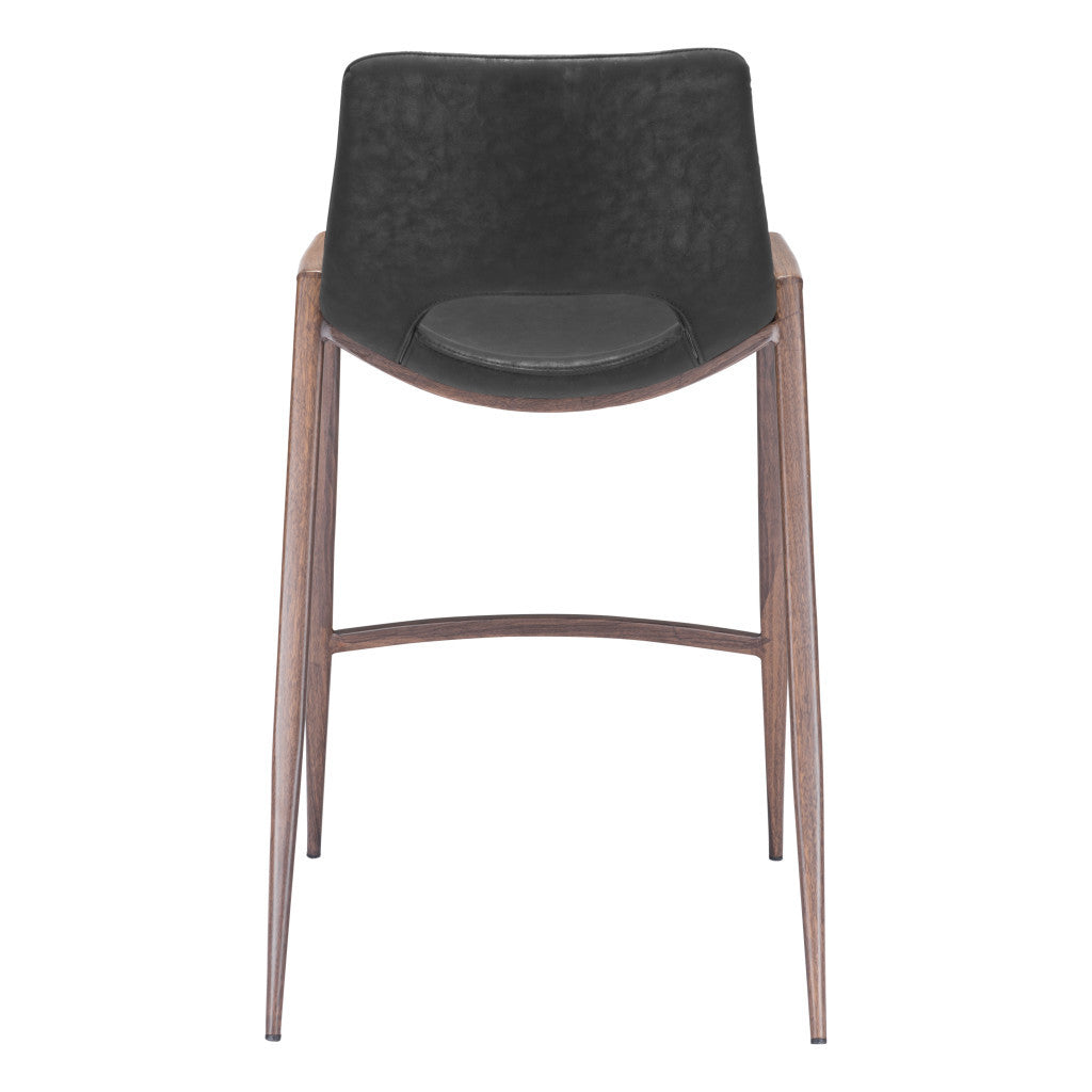 Set of Two 26" Black And Brown Steel Low Back Counter Height Bar Chairs
