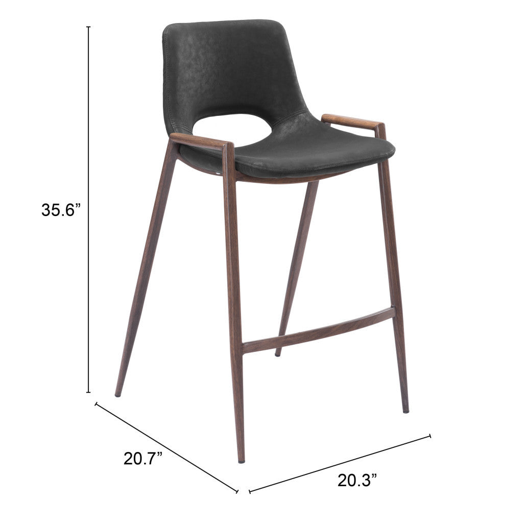 Set of Two 26" Black And Brown Steel Low Back Counter Height Bar Chairs