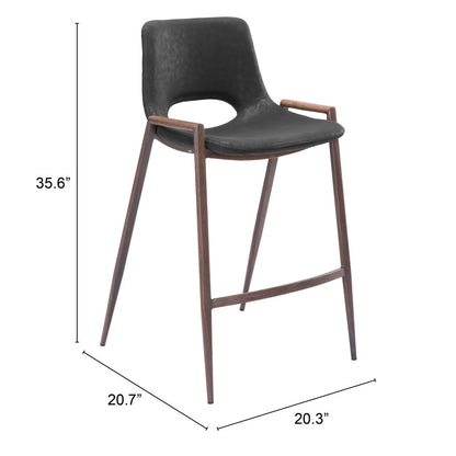 Set of Two 26" Black And Brown Steel Low Back Counter Height Bar Chairs