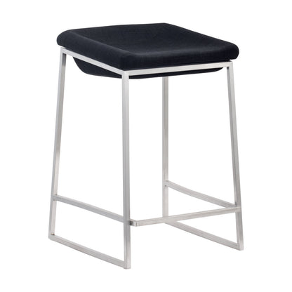 Set of Two 24" Black and Silver Fabric and Stainless Steel Backless Counter Height Bar Chairs