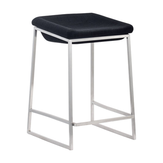 Set of Two 24" Black and Silver Fabric and Stainless Steel Backless Counter Height Bar Chairs