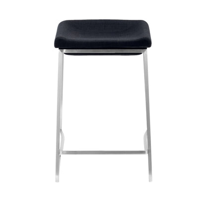 Set of Two 24" Black and Silver Fabric and Stainless Steel Backless Counter Height Bar Chairs