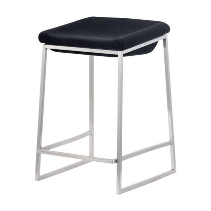 Set of Two 24" Black and Silver Fabric and Stainless Steel Backless Counter Height Bar Chairs
