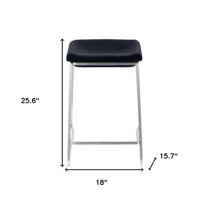 Set of Two 24" Black and Silver Fabric and Stainless Steel Backless Counter Height Bar Chairs