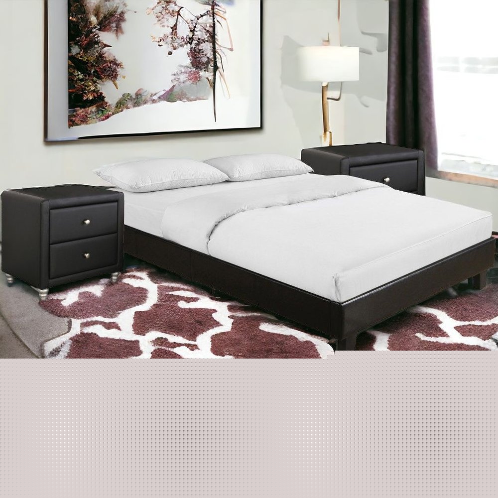 Black Wood And Linen Queen Bed Frame