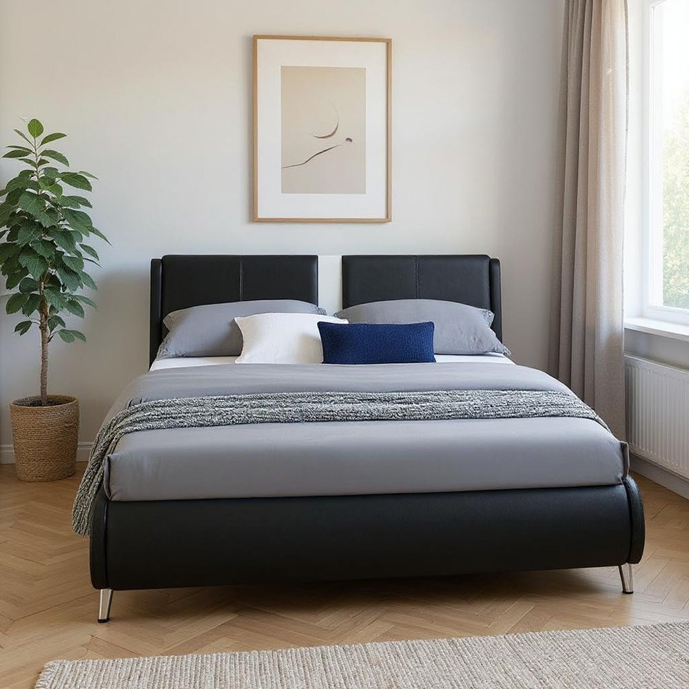Black Faux Leather Queen Bed Frame