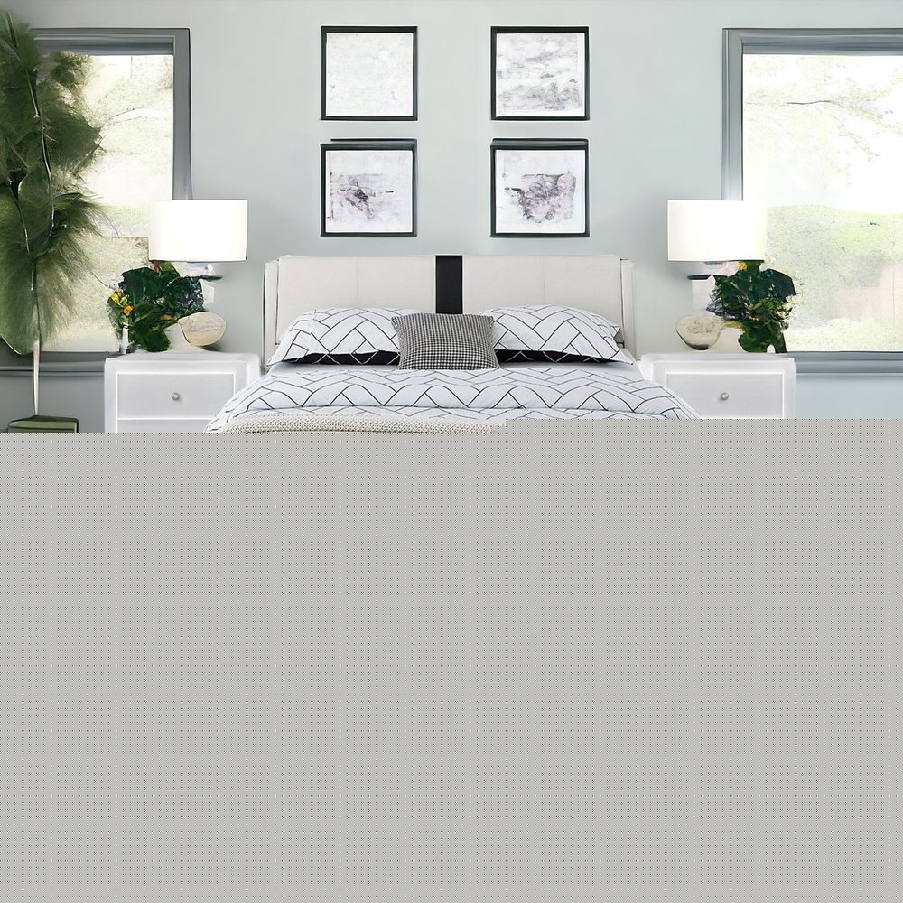 White Platform Queen Bed with Two Nightstands