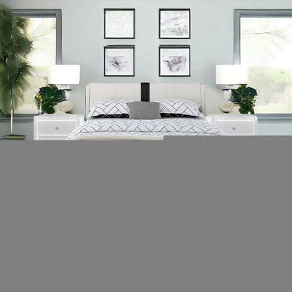 White Platform Queen Bed with Two Nightstands