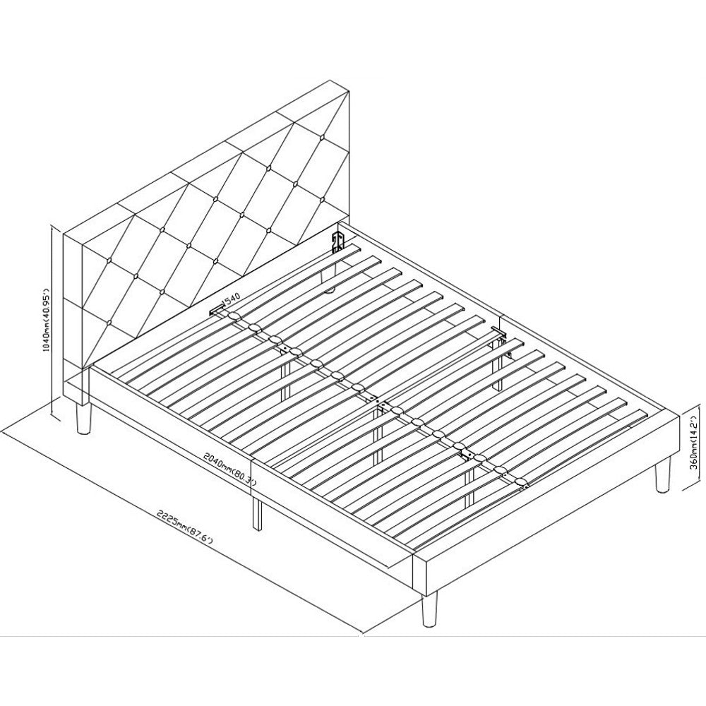 Gray Tufted Upholstered Queen Bed Frame