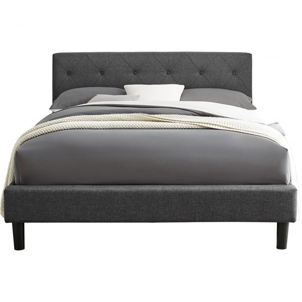 Gray Tufted Upholstered Queen Bed Frame