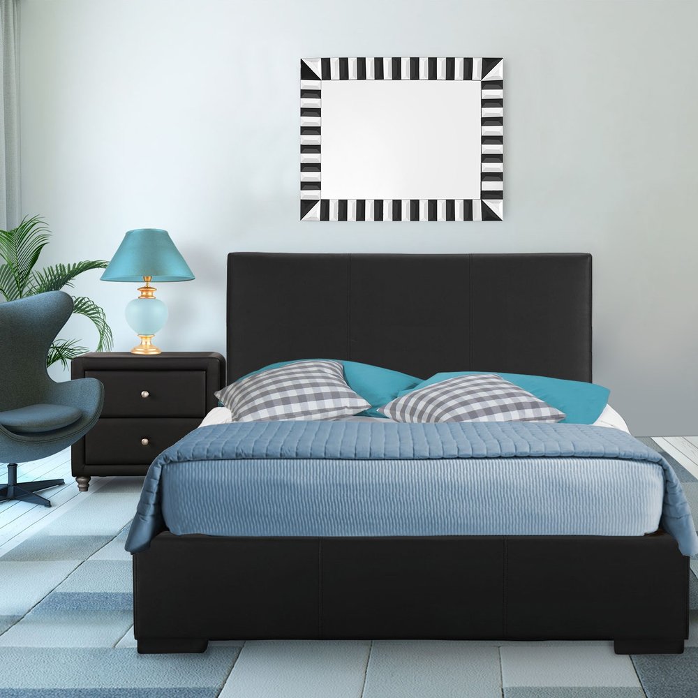 Black Wood And Faux Leather King Bed Frame