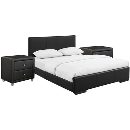 Beige Wood And Faux Leather Full Bed Frame