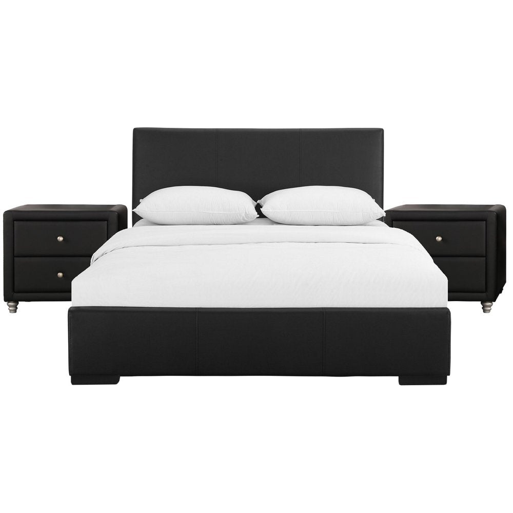 Beige Wood And Faux Leather Full Bed Frame