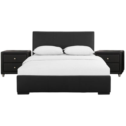Beige Wood And Faux Leather Full Bed Frame