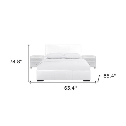 Beige Wood And Faux Leather Full Bed Frame
