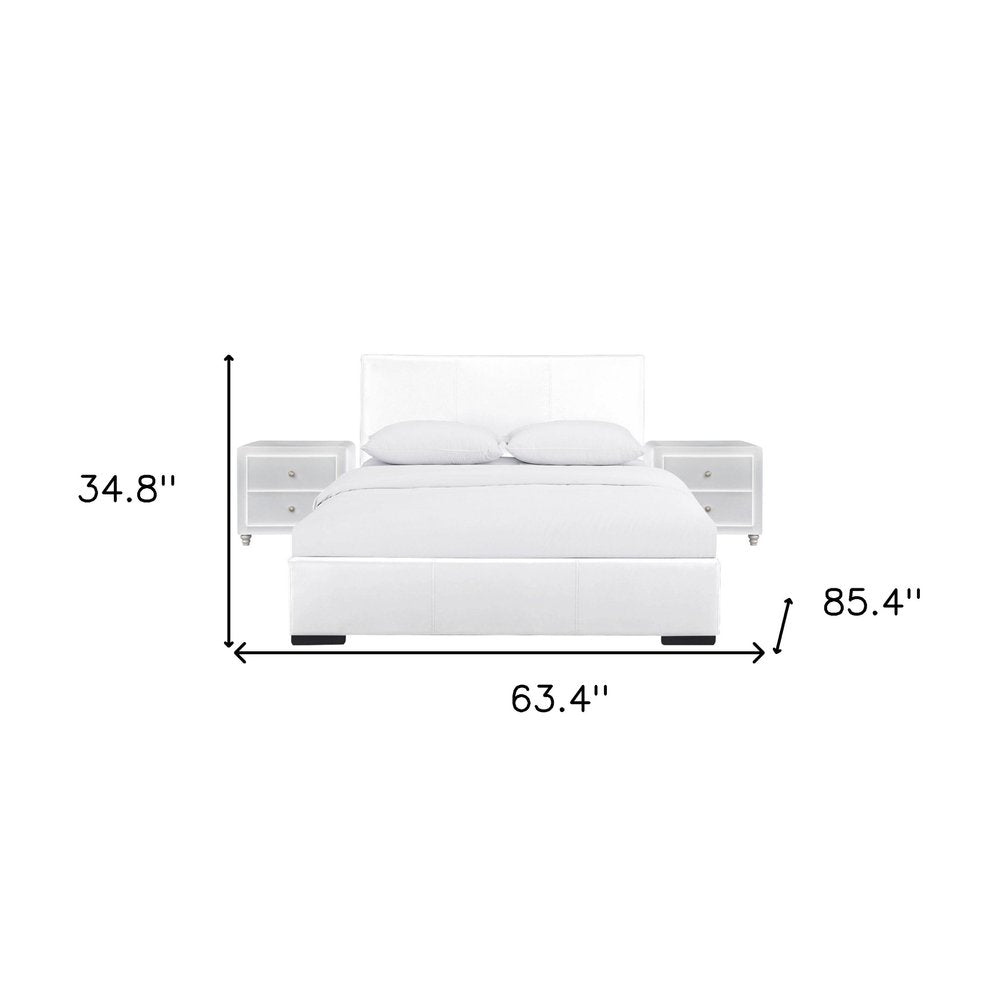 Beige Wood And Faux Leather Full Bed Frame