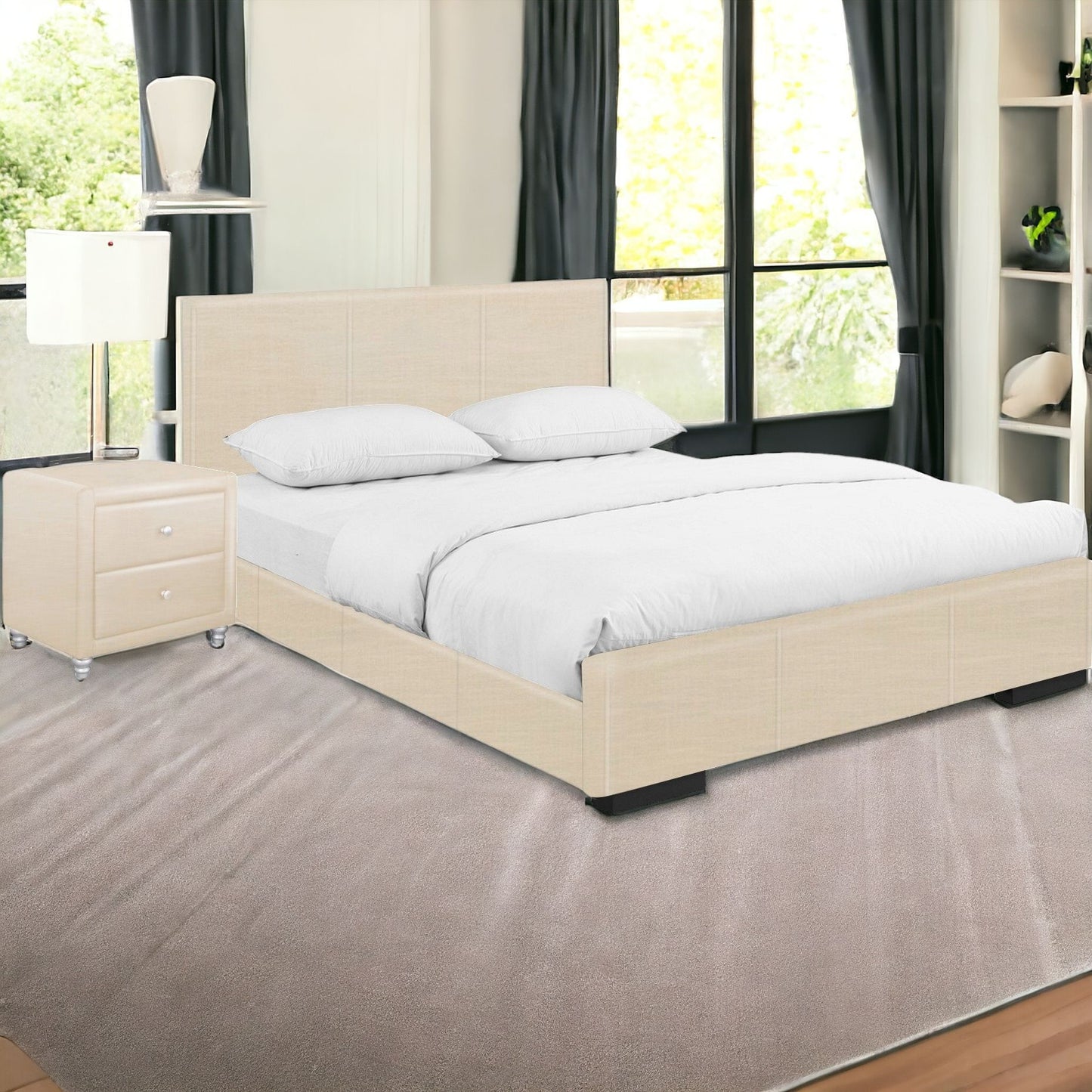 Black Wood And Linen King Bed Frame