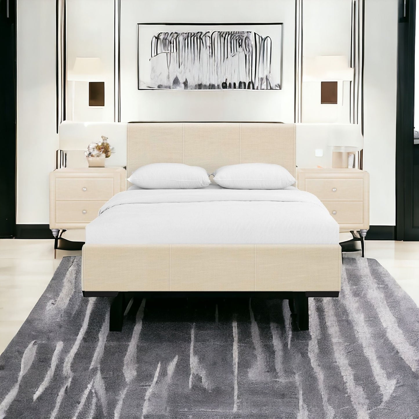 Black Wood And Linen King Bed Frame