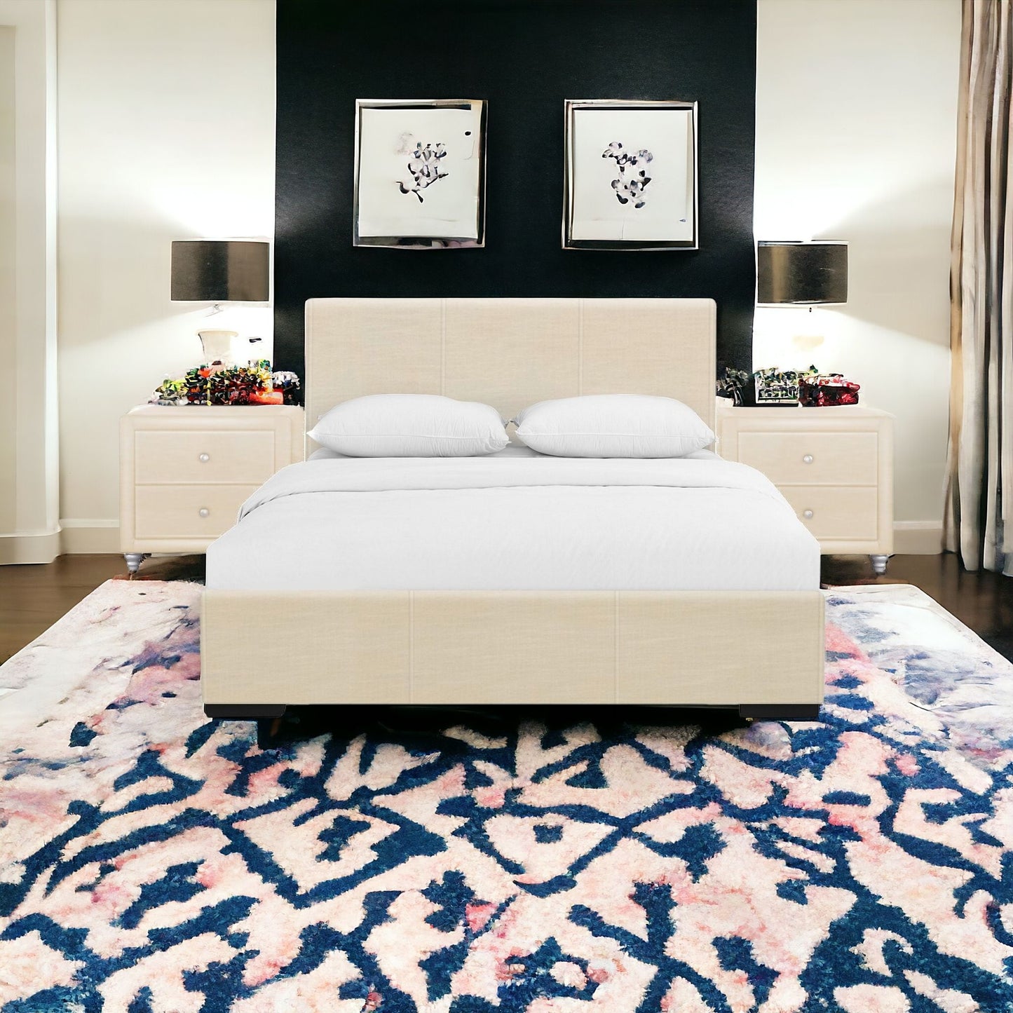 Black Wood And Linen King Bed Frame