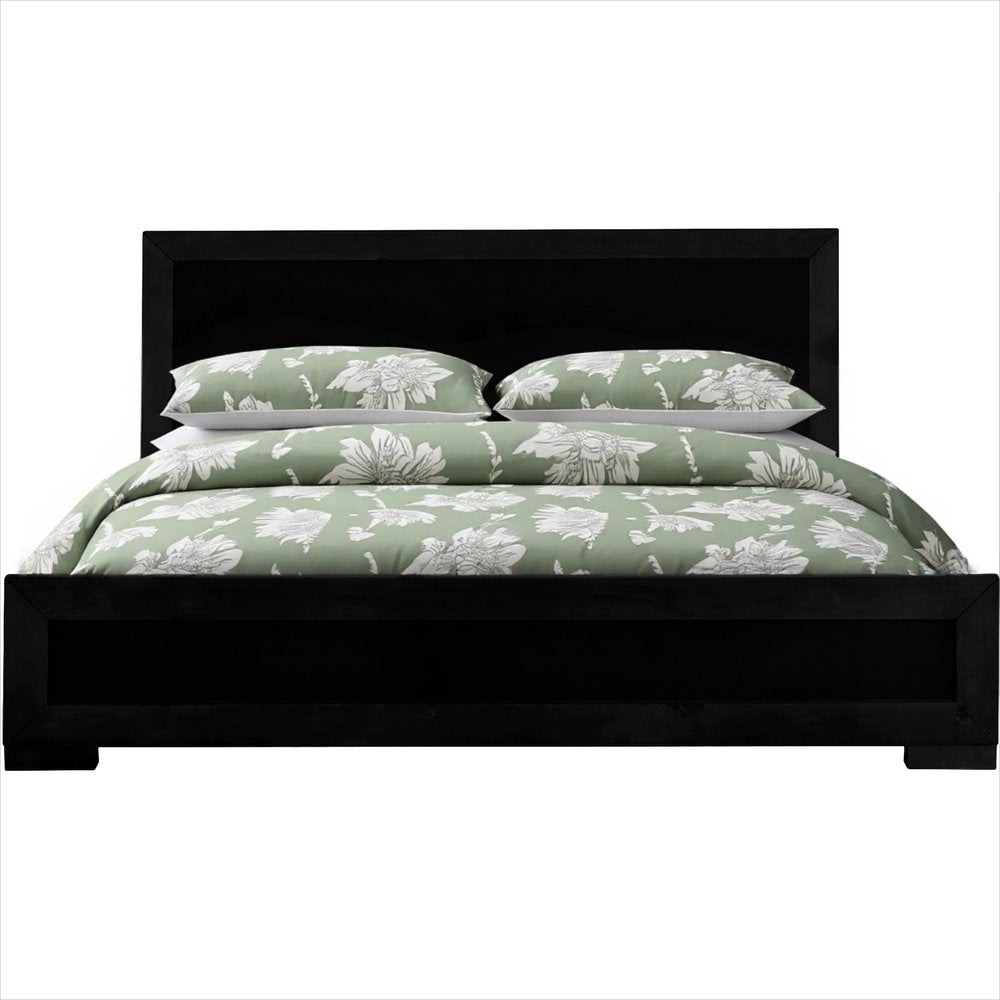 Brown Inlaid Panels Solid Wood Full Bed Frame