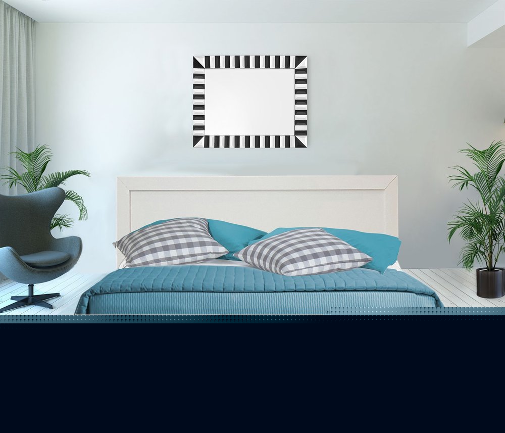 Black Inlaid Panels Solid Wood Full Bed Frame