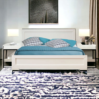 White Solid and Manufactured Wood Queen Bed Frame