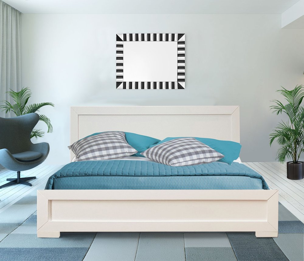 Brown Inlaid Panels Solid Wood Full Bed Frame