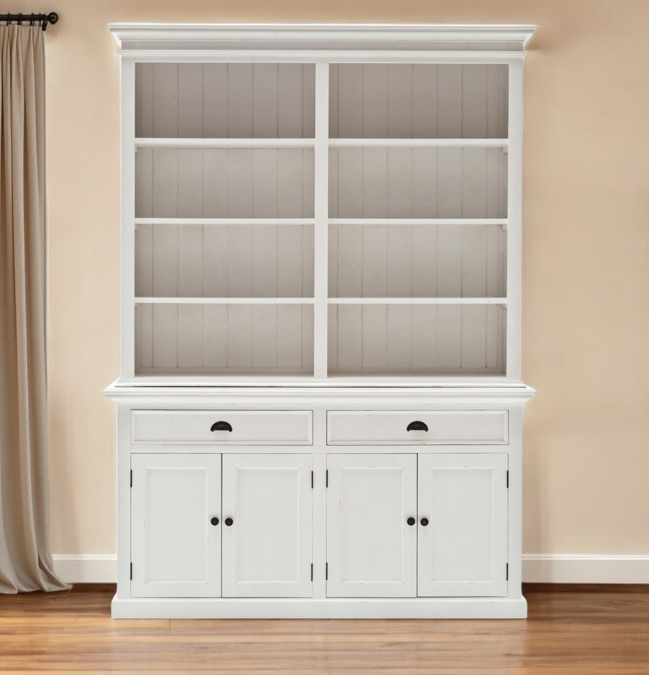87" White Solid Wood Side Board with Hutch