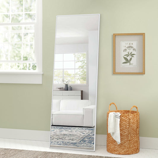 64" Silver Metal Wall Mounted And Freestanding Framed Accent Mirror