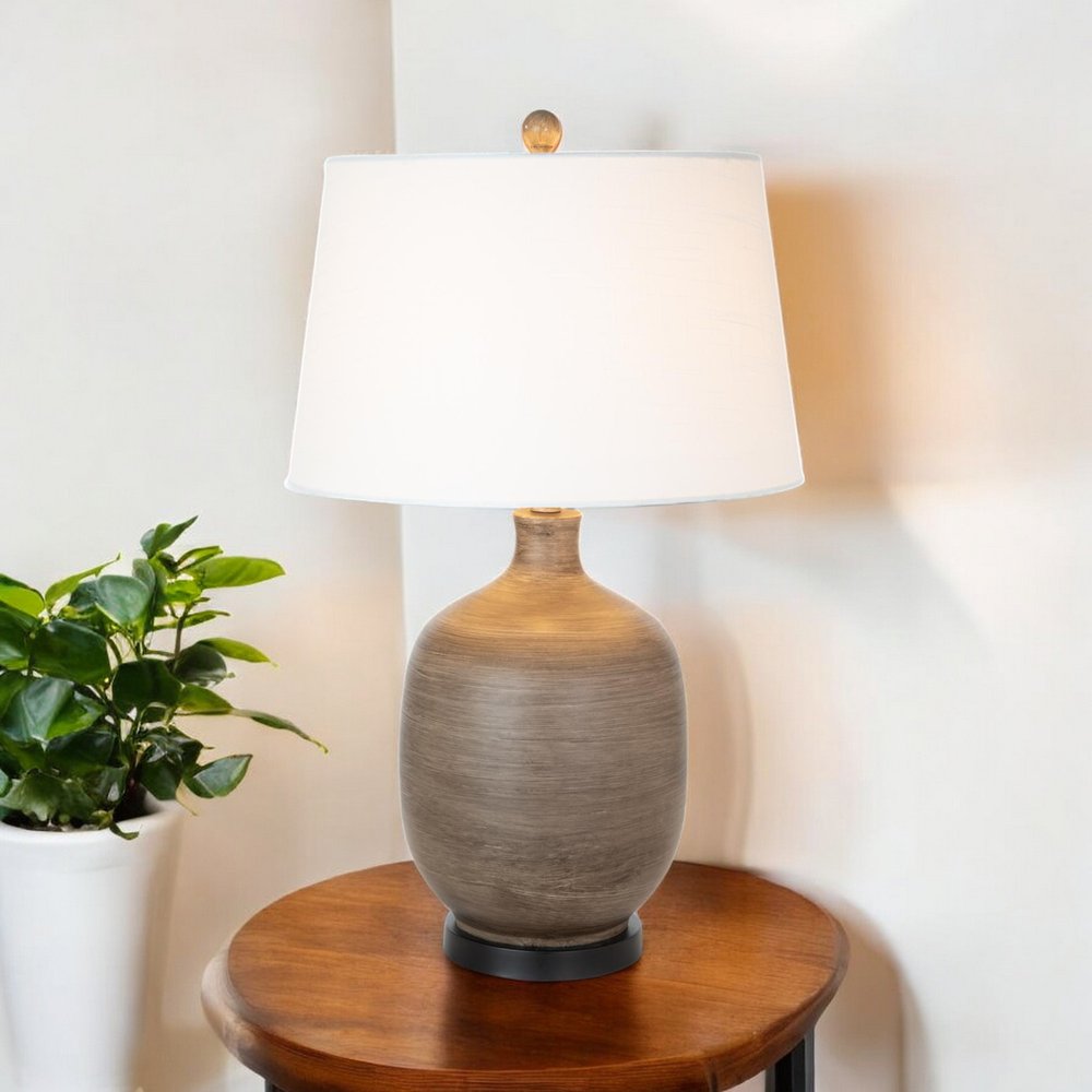 Set of Two 28" Black Table Lamp With White Empire Shade