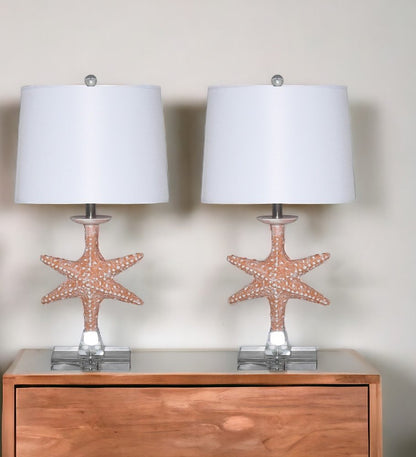 Set of Two 28" Clear Table Lamp With White Drum Shade