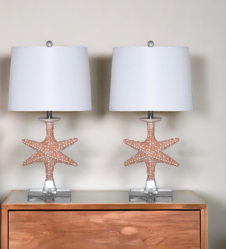 Set of Two 28" Clear Table Lamp With White Drum Shade