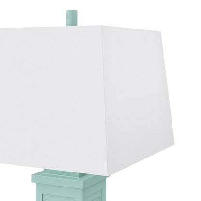 Set of Two 32" Turquoise Seahorse Shutter USB Table Lamps With White Shade