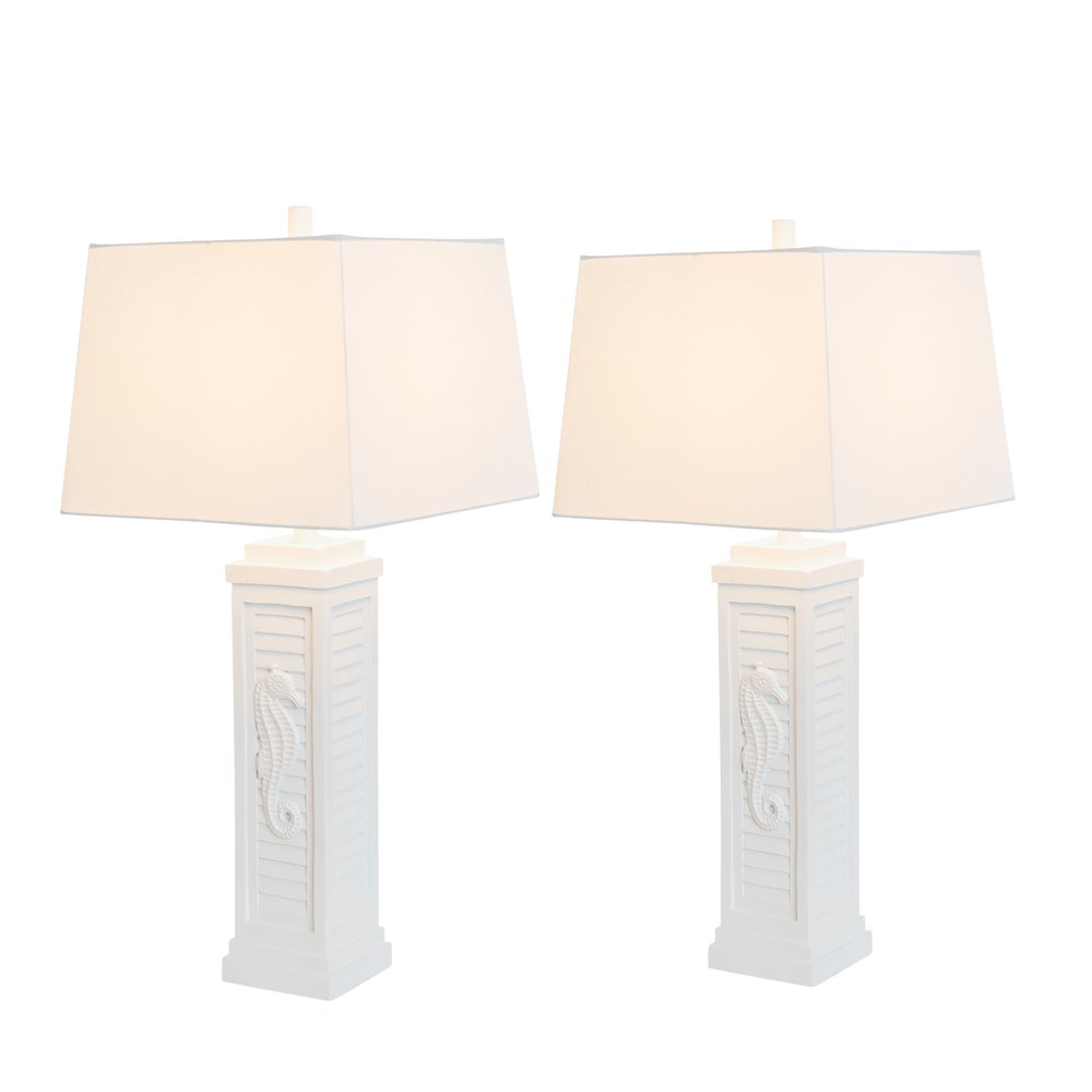 Set of Two 32" White Table Lamp With Off White Shade