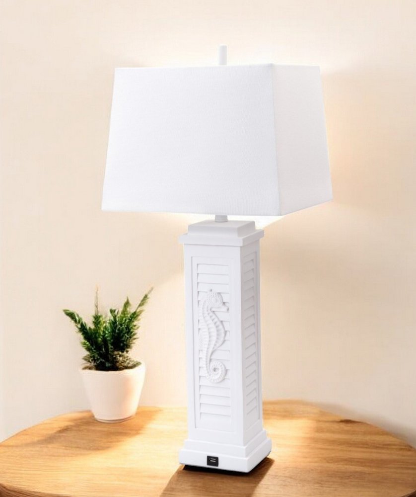 Set of Two 32" White Table Lamp With Off White Shade