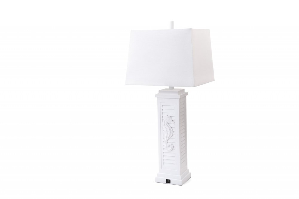 Set of Two 32" White Table Lamp With Off White Shade