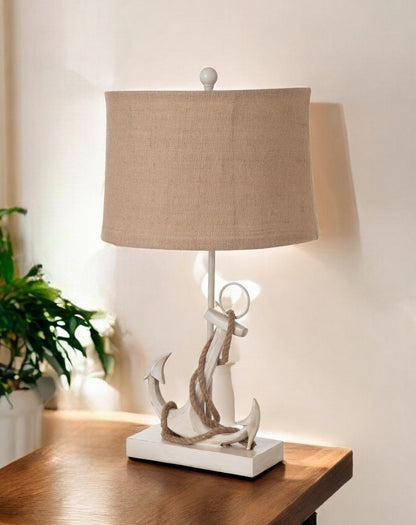 Set of Two Tan and White Anchor Table Lamps