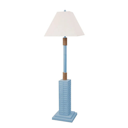 63" Light Blue Polyresin Floor Lamp With Tan Linen Shade