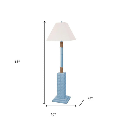 63" Light Blue Polyresin Floor Lamp With Tan Linen Shade