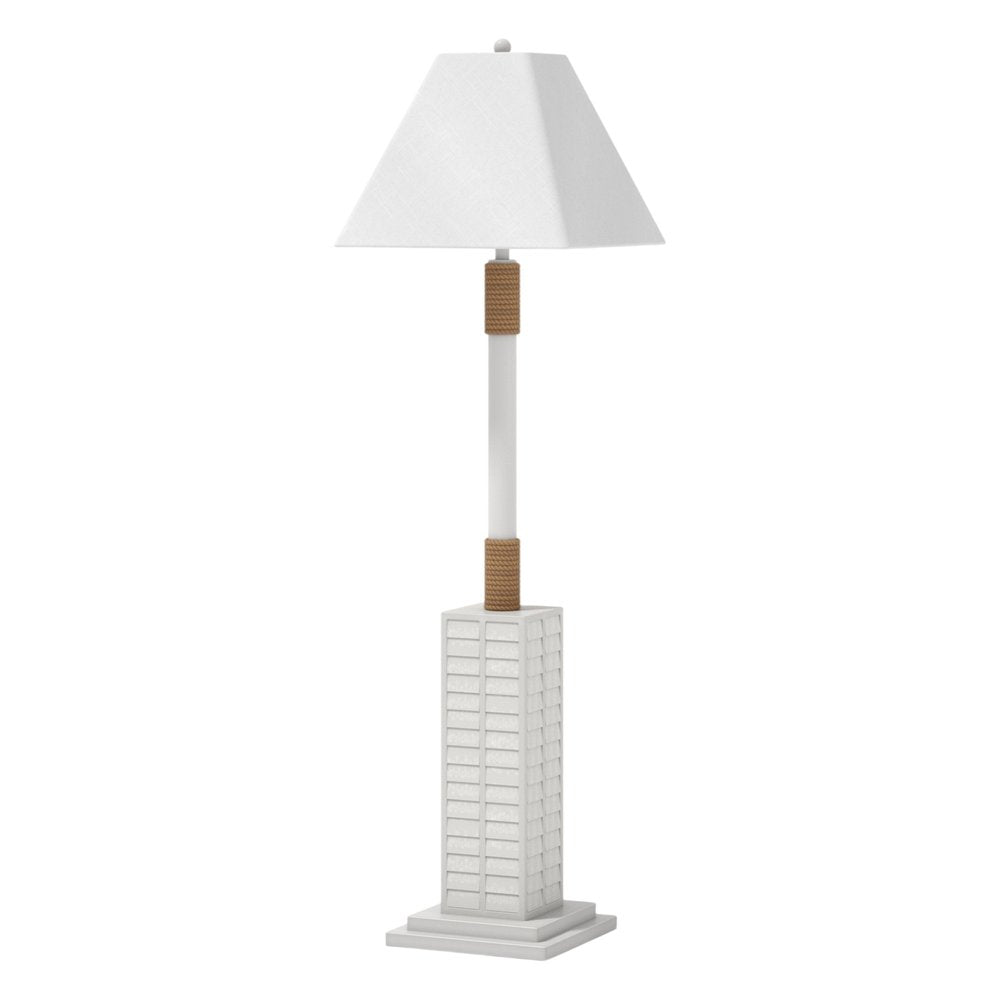 63" White Polyresin Floor Lamp With White Linen Shade