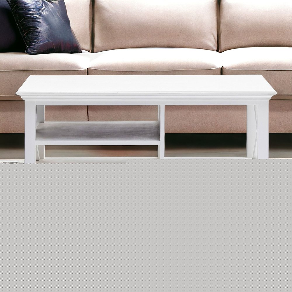 47" White Solid Wood And Solid And Manufactured Wood Coffee Table With Three Shelves