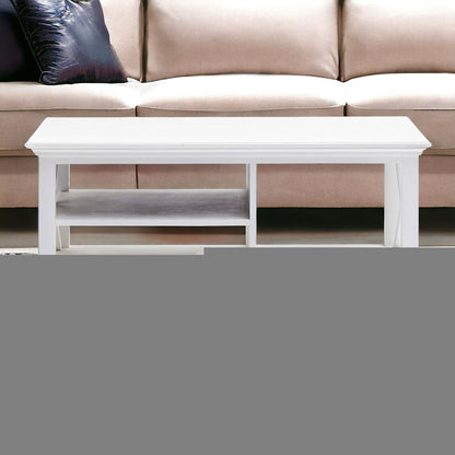 47" White Solid Wood And Solid And Manufactured Wood Coffee Table With Three Shelves