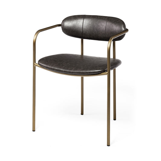 Set of Two Brown and Gold Upholstered Faux Leather Dining Arm Chairs